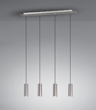 Immagine di Sospensione Isola Cucina 4 Luci Cilindri Nichel GU10 Marley Trio Lighting