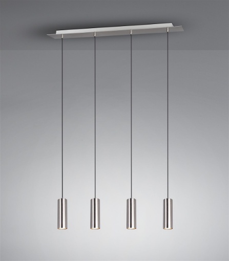 Immagine di Sospensione Isola Cucina 4 Luci Cilindri Nichel GU10 Marley Trio Lighting