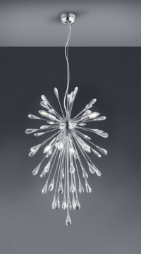 Immagine di Sospensione Fuochi d'Artificio 7xE14 Minsk Cromo con Gocce Cristallo Trio Lighting