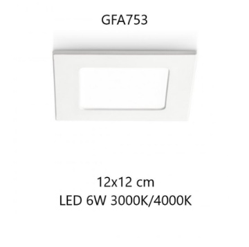 Immagine di Faretto Incasso Slim Bianco Quadrato 120mm Led 6w 3000k o 4000k GFA753 Gea