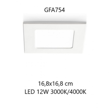 Immagine di Faretto Slim Da Incasso Quadrato 168mm Led 12w 3000k o 4000k GFA754 Gea