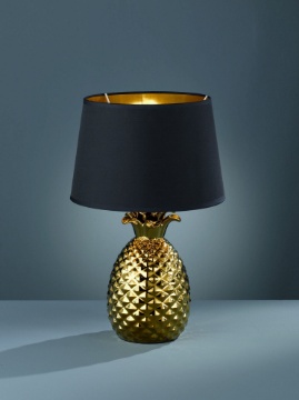 Immagine di Lume da Tavolo Pineapple Ananas Oro con Paralume Nero Ø28 cm Trio Lighting