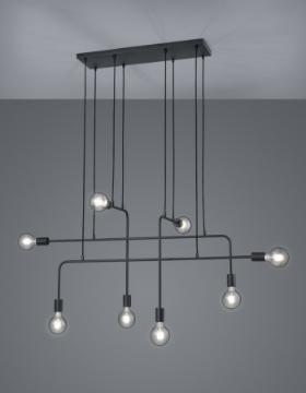 Immagine di Sospensione Vintage Connor 8 Luci Tubi Metallo Nero Trio Lighting