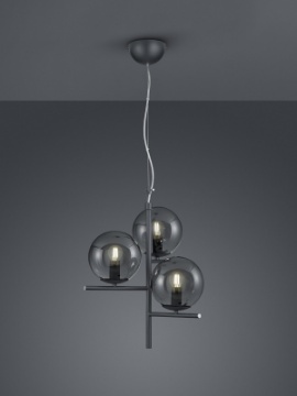 Immagine di Sospensione Antracite 3xE14 Sfere Vetro Fumé Ø40 cm Pure Trio Lighting