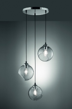 Immagine di Sospensione Clooney 3 Bocce Vetro Aperto Fumé Ø35 cm Trio Lighting