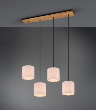 Immagine di Lampadario Binario Legno Elmau Con Paralumi Chiari Beige Per Tavolo Trio