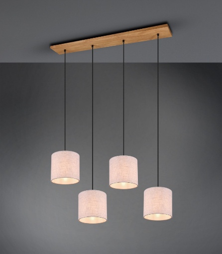 Immagine di Lampadario Binario Legno Elmau Con Paralumi Chiari Beige Per Tavolo Trio
