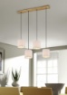 Immagine di Lampadario Binario Legno Elmau Con Paralumi Chiari Beige Per Tavolo Trio