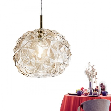 Immagine di Lampada A Sospensione Ambra Vetro Sfaccettato Meteora Perenz 6766 AM