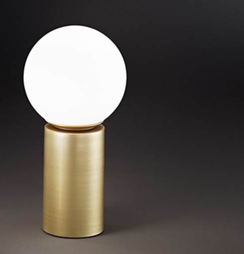 Immagine di Lampada Da Tavolo Birillo Oro Con Sfera Vetro Bianco Perenz