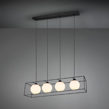Immagine di Sospensione 4 Cubi Neri con Sfere Vetro Bianco L100 cm Trio Lighting