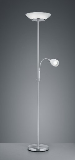 Immagine di Piantana Moderna Nichel Acciaio Vetri Bianchi Con Luce Lettura Orientabile Gerry Trio Lighting