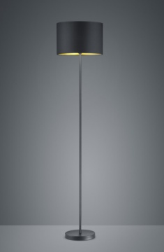 Immagine di Piantana Hostel Fusto Lineare Metallo Nero con Paralume Rotondo H160 cm Trio Lighting