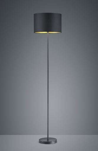 Immagine di Piantana Hostel Fusto Lineare Metallo Nero con Paralume Rotondo H160 cm Trio Lighting