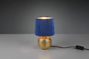 Immagine di Lampada Comodino Sophia Ceramica Oro Paralume Velluto Blu Trio Lighting