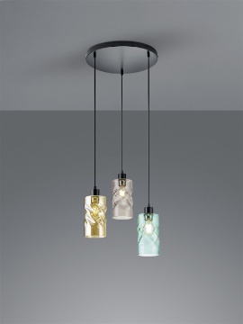 Immagine di Sospensione 3 Luci Paralumi Vetro Multicolor Swirl Ø38 cm Trio Lighting