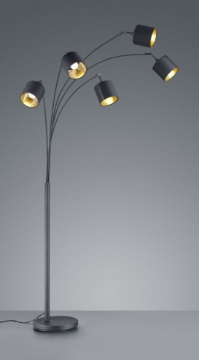 Immagine di Piantana Tommy Nero 5xE14 Tessuto Nero e Oro H200 cm Trio Lighting
