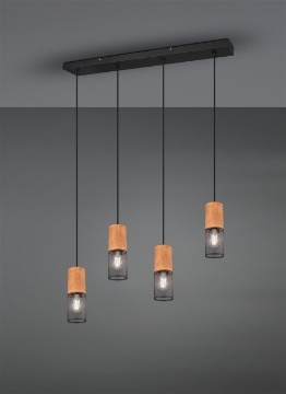 Immagine di Sospensione Penisola Tosh 4xE27 Legno e Gabbia Metallica L65 cm Trio Lighting