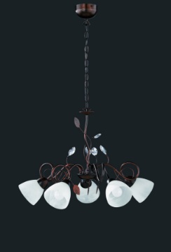 Immagine di Lampadario a Sospensione Rustico Traditio Ruggine 5 Luci Coppe Vetro Alabastro Trio Lighting