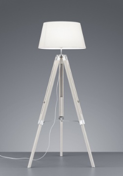 Immagine di Piantana Moderna Treppiede Legno Tessuto Bianco Tripod H143 cm Trio Lighting