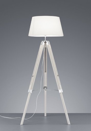 Immagine di Piantana Moderna Treppiede Legno Tessuto Bianco Tripod H143 cm Trio Lighting