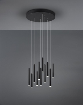 Immagine di Sospensione Nera Tubular 11 Cilindri Led Switch Dimmer Ø40 cm Trio Lighting