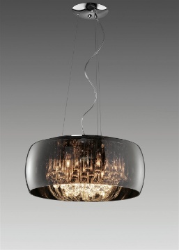 Immagine di Grande Lampadario Rotondo Vetro Cromo con Pendenti Vapore Trio