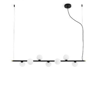 Immagine di Sospensione Nera Moderna Orizzontale 7 Luci Sfere Vetro Pomì Miloox