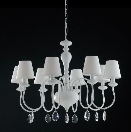 Immagine di Lampadario In Metallo Bianco Con Cristalli K9 Arthur 8 Luci Fan Europe