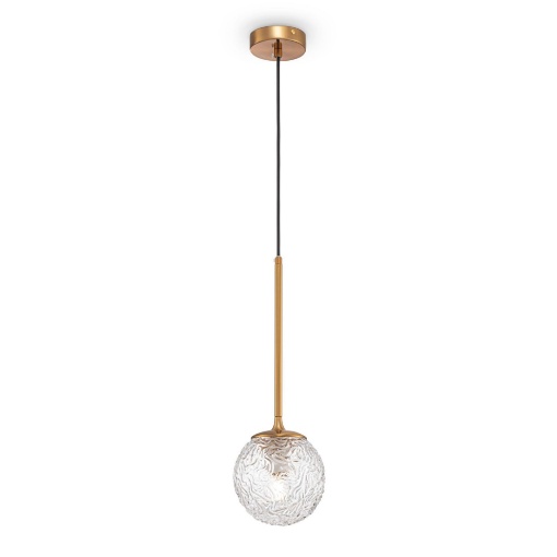 Immagine di Sospensione Ligero Ottone e Paralume Sfera Vetro Moiré Maytoni