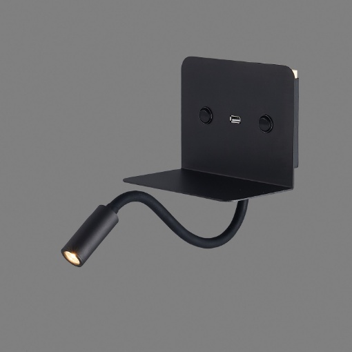 Immagine di Applique Nera per Camera da Letto Calma con Mensola Spot Led e Usb ACB