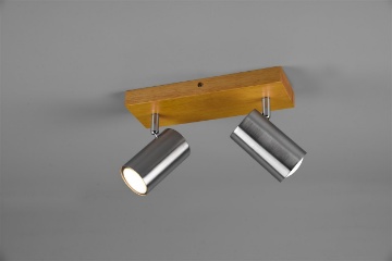 Immagine di Lampada Barra Legno Con Faretti Nichel GU10 Orientabili Marley Trio