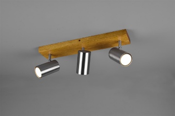 Immagine di Plafoniera Binario Legno 3 Faretti Nichel Orientabili Marley Trio Lighting