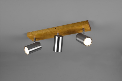 Immagine di Plafoniera Binario Legno 3 Faretti Nichel Orientabili Marley Trio Lighting