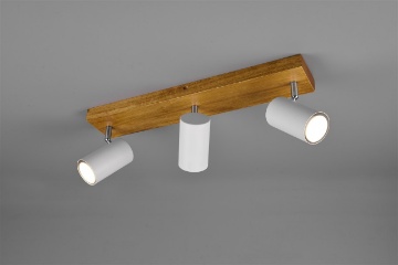 Immagine di Lampada Soffitto Con Base Legno 3 Faretti Bianchi GU10 Marley Trio