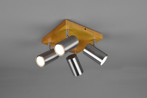 Immagine di Lampada Soffitto Marley Base Legno Con Spot Cilindri Nichel Orientabili Trio