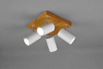 Immagine di Plafoniera Legno Con 4 Faretti Bianchi Orientabili Marley Trio