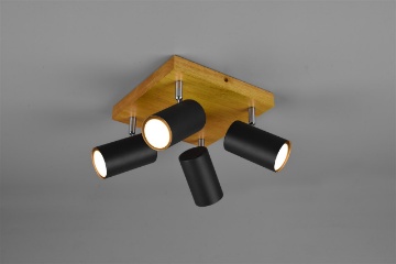 Immagine di Plafoniera Legno Con Faretti Neri GU10 Direzionabili Marley Trio