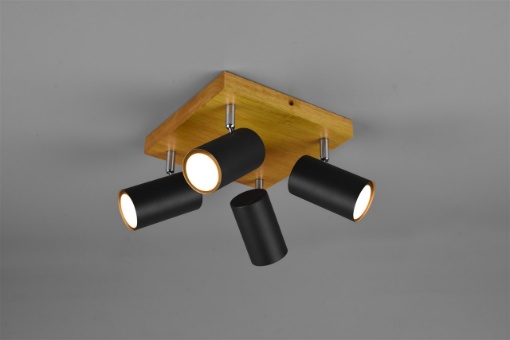Immagine di Plafoniera Legno Con Faretti Neri GU10 Direzionabili Marley Trio