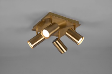Immagine di Plafoniera Quadrata Ottone Anticato Con Faretti Orientabili GU10 Marley Trio