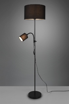 Immagine di Piantana Nera Owen Spot da Lettura e Paralume in Tessuto Trio Lighting