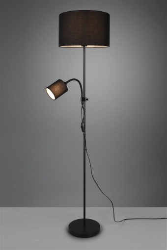 Immagine di Piantana Nera Owen Spot da Lettura e Paralume in Tessuto Trio Lighting