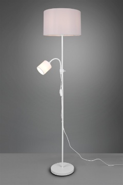 Immagine di Piantana Bianca Owen Spot da Lettura e Paralume Tessuto Trio Lighting