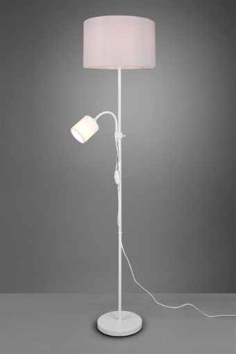 Immagine di Piantana Bianca Owen Spot da Lettura e Paralume Tessuto Trio Lighting