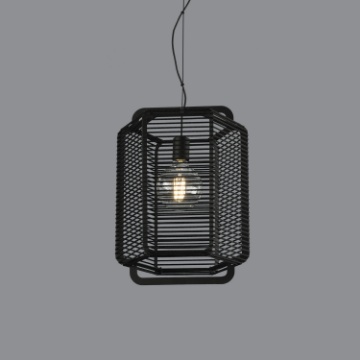 Immagine di Lampada a Sospensione Nera Paralume Corda L35,5 cm ACB