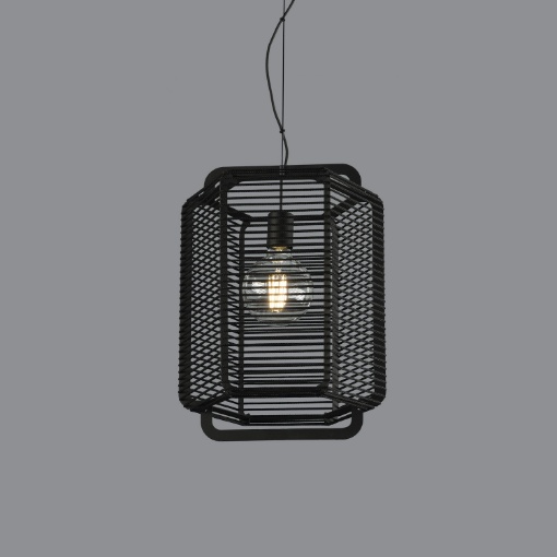 Immagine di Lampada a Sospensione Nera Paralume Corda L35,5 cm ACB