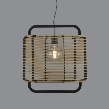 Immagine di Lampadario Nero Esagonale Corda Color Sabbia L50 cm ACB