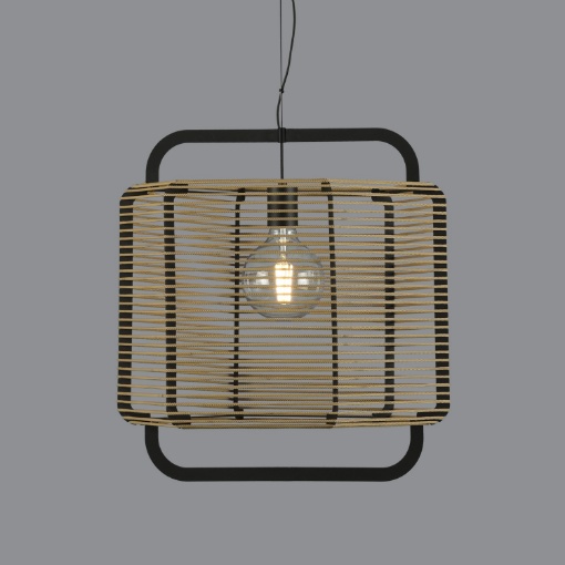 Immagine di Lampadario Nero Esagonale Corda Color Sabbia L50 cm ACB