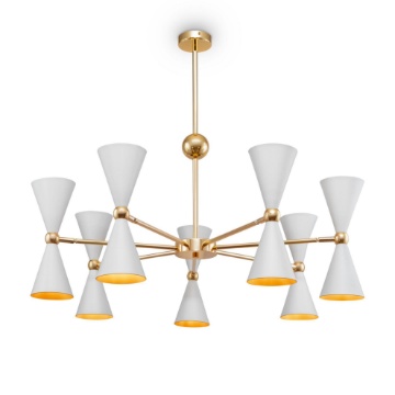 Immagine di Lampadario Moderno Vesper Bianco e Oro 14 Diffusori Conici Regolabili Maytoni
