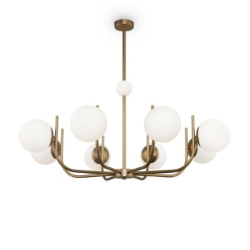 Immagine di Lampadario Salone Rendez-Vous Ottone 8 Sfere Vetro Bianco Maytoni